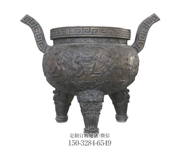 仿古色三足炉铜雕塑 仿古色三足炉铜雕塑